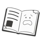 破れた本のキャラクター（白黒）の無料イラスト素材(書籍・破損・モノクロ)
