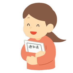 clip art of girl getting report card at closing ceremony(school/event/education)