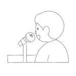 free clip art(school/monochrome/education) of teacher talking with microphone(monochrome)