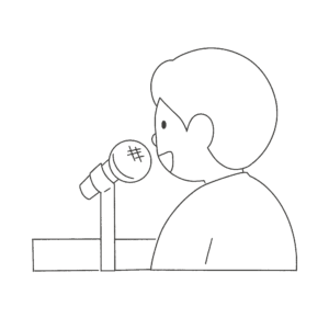 free clip art(school/monochrome/education) of teacher talking with microphone(monochrome)