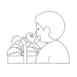 上で挨拶する校長先生（白黒）の無料イラスト素材(学校・モノクロ・教育)