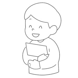 書類や紙を持つ男の子（白黒）の無料イラスト素材(学習・教育・モノクロ)