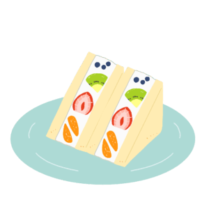 お皿にのったフルーツサンドの無料イラスト素材(料理・パン・カフェ)