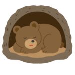 穴の中で冬眠するクマの無料イラスト素材(動物・冬・季節)