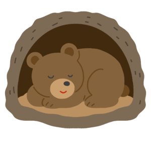穴の中で冬眠するクマの無料イラスト素材(動物・冬・季節)