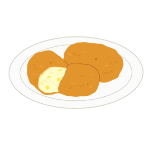 お皿にのったコーンクリームコロッケの無料イラスト素材(料理・洋食・揚げ物)