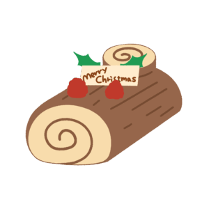 ブッシュドノエルの無料イラスト素材(クリスマスケーキ・冬のスイーツ・洋菓子)