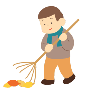 熊手で落ち葉を集める人の無料イラスト素材