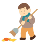 箒で落ち葉を掃く人の無料イラスト素材