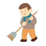 箒で掃除する人の無料イラスト素材