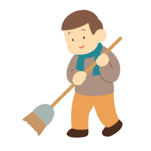 箒で掃除する人の無料イラスト素材