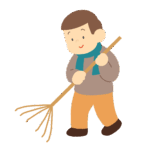熊手で掃除する人の無料イラスト素材