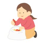 ゴミ袋に落ち葉を集める人の無料イラスト素材