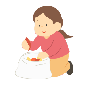 ゴミ袋に落ち葉を集める人の無料イラスト素材