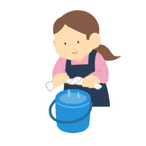 雑巾絞りをする女の人の無料イラスト素材