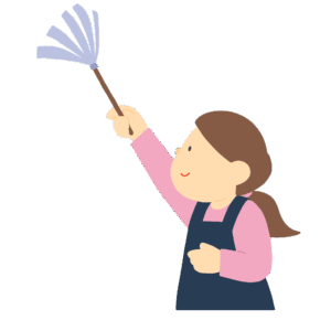 はたきで掃除をする人の無料イラスト素材