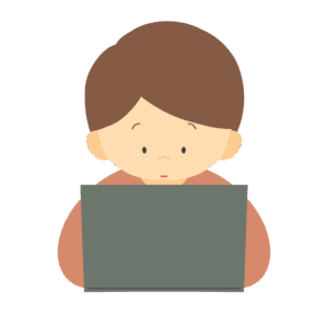 ノートパソコンで作業する男性の無料イラスト素材