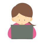 ノートパソコンで作業する女性の無料イラスト素材