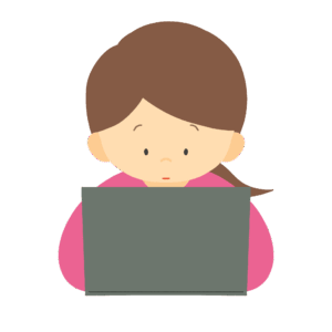 ノートパソコンで作業する女性の無料イラスト素材