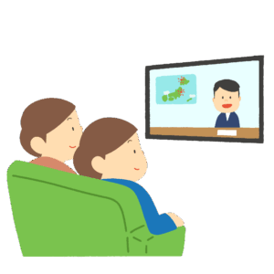 ソファに座ってテレビを見る家族の無料イラスト素材