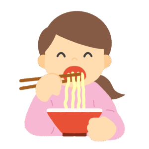 ラーメンを食べる女性の無料イラスト素材