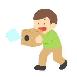 空気砲で遊ぶ男の子の無料イラスト素材