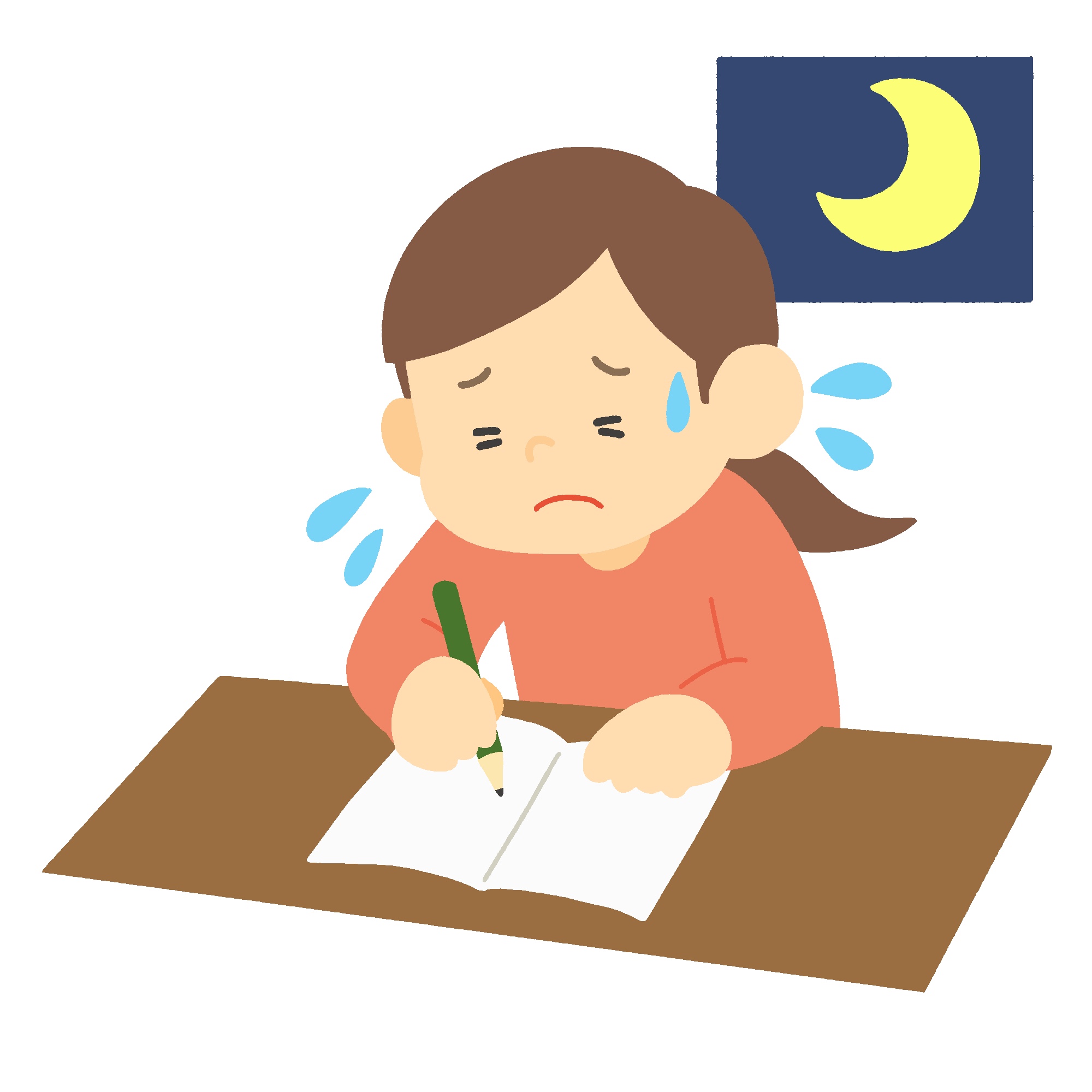 徹夜で勉強する女性のイラスト | 無料イラスト素材 てがきら