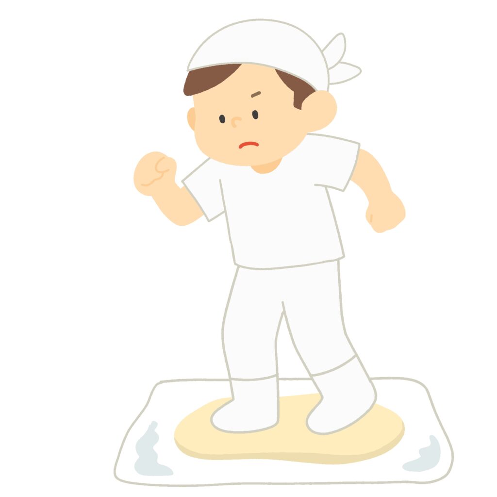 うどん作りの足踏みの無料イラスト素材