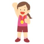 メダルを獲った女性の無料イラスト素材