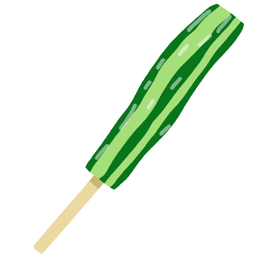 棒に刺さった冷やしキュウリの無料イラスト素材