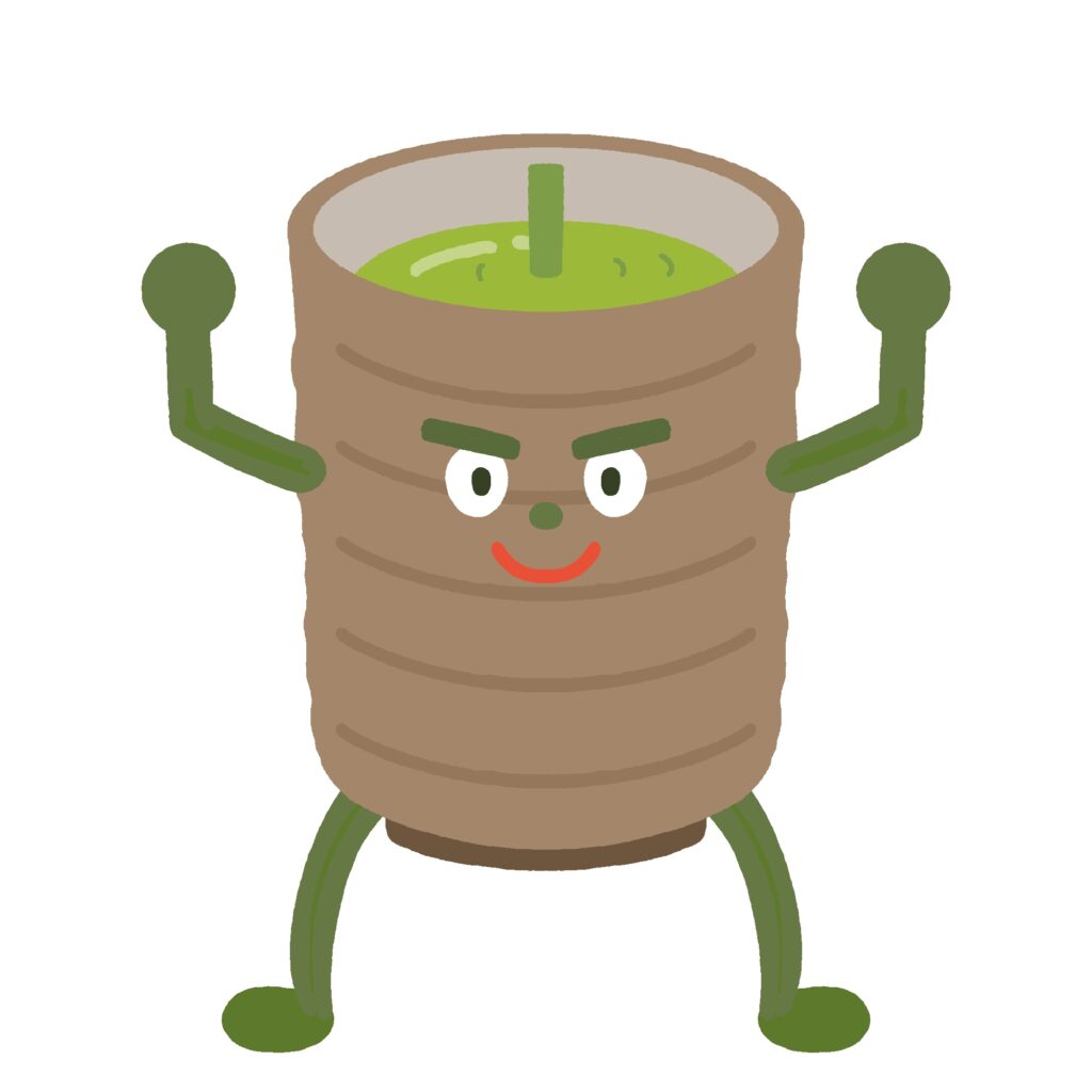 緑茶のキャラクターの無料イラスト素材