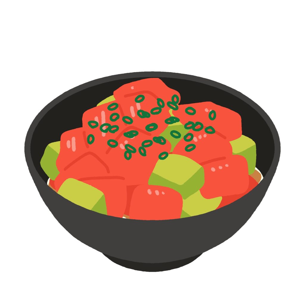 まぐろとアボカドのポキ丼の無料イラスト素材