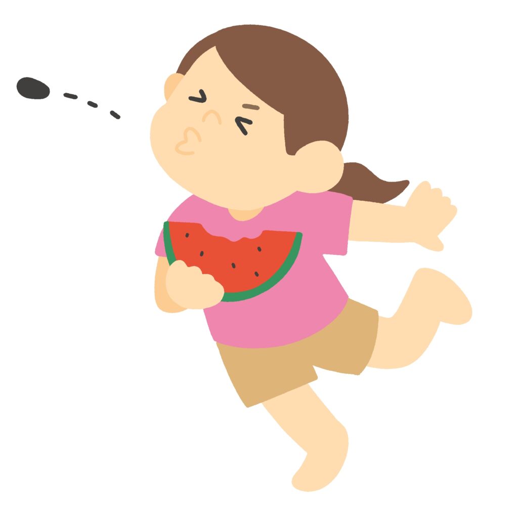 スイカの種飛ばしをする子どもの無料イラスト素材