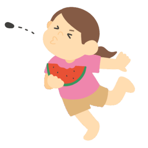 スイカの種飛ばしをする子どもの無料イラスト素材