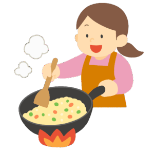 チャーハンを作る主婦の無料イラスト素材