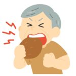 硬いせんべいをかじる人の無料イラスト素材