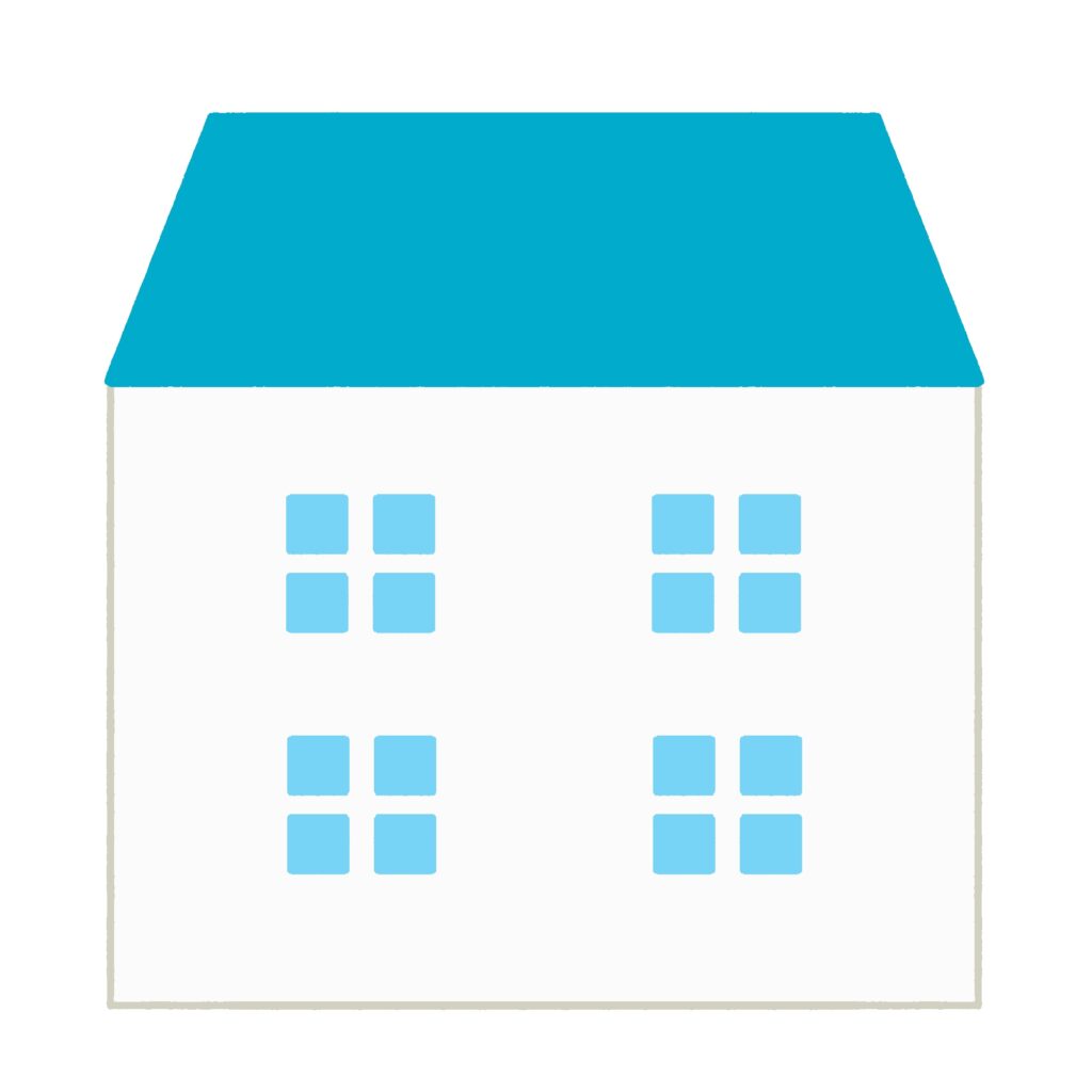 水色の屋根のかわいい家の無料イラスト素材