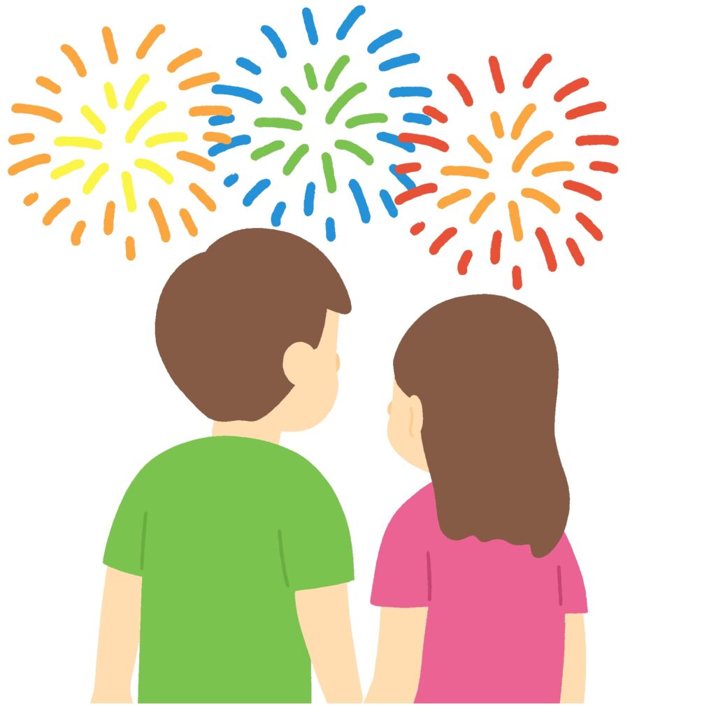 打ち上げ花火を見る人の無料イラスト素材