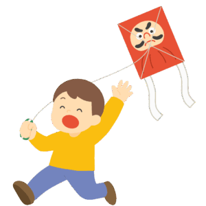 凧あげで遊ぶ子どもの無料イラスト素材