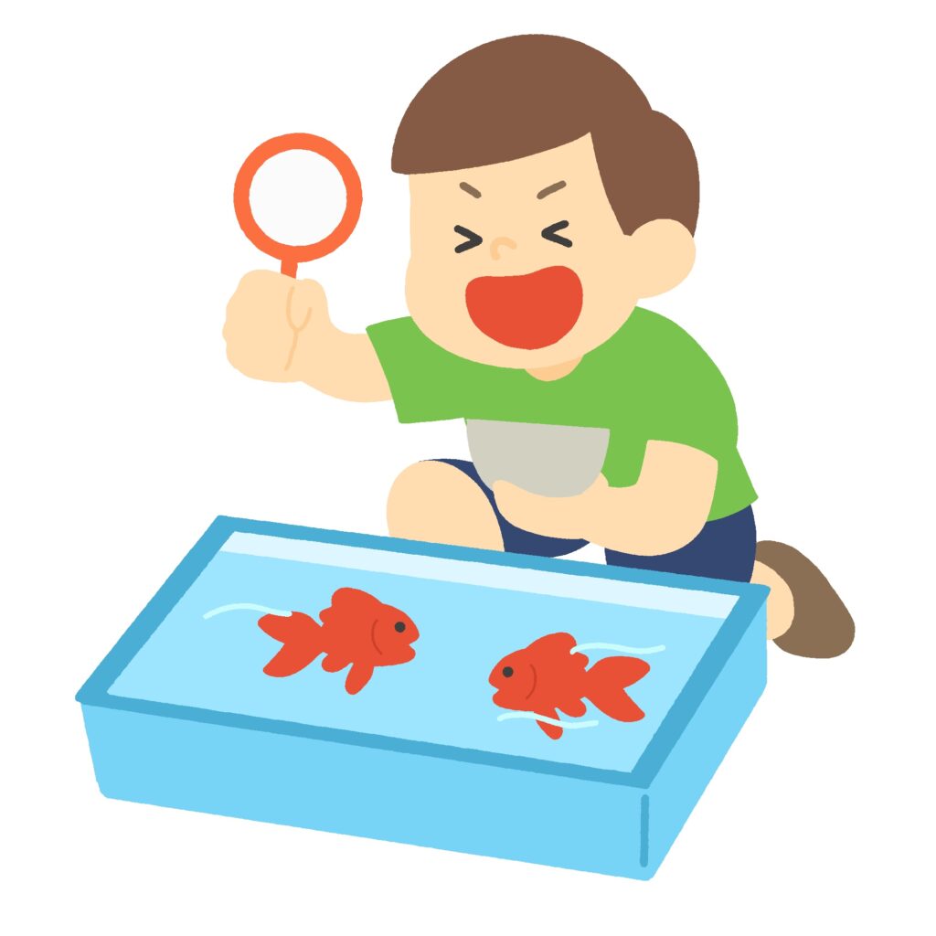 金魚すくいをする子どもの無料イラスト素材