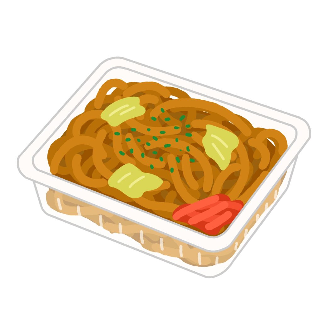 パックに入った焼きそばの無料イラスト素材