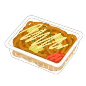 マヨネーズがかかったパック入りの焼きそばの無料イラスト素材