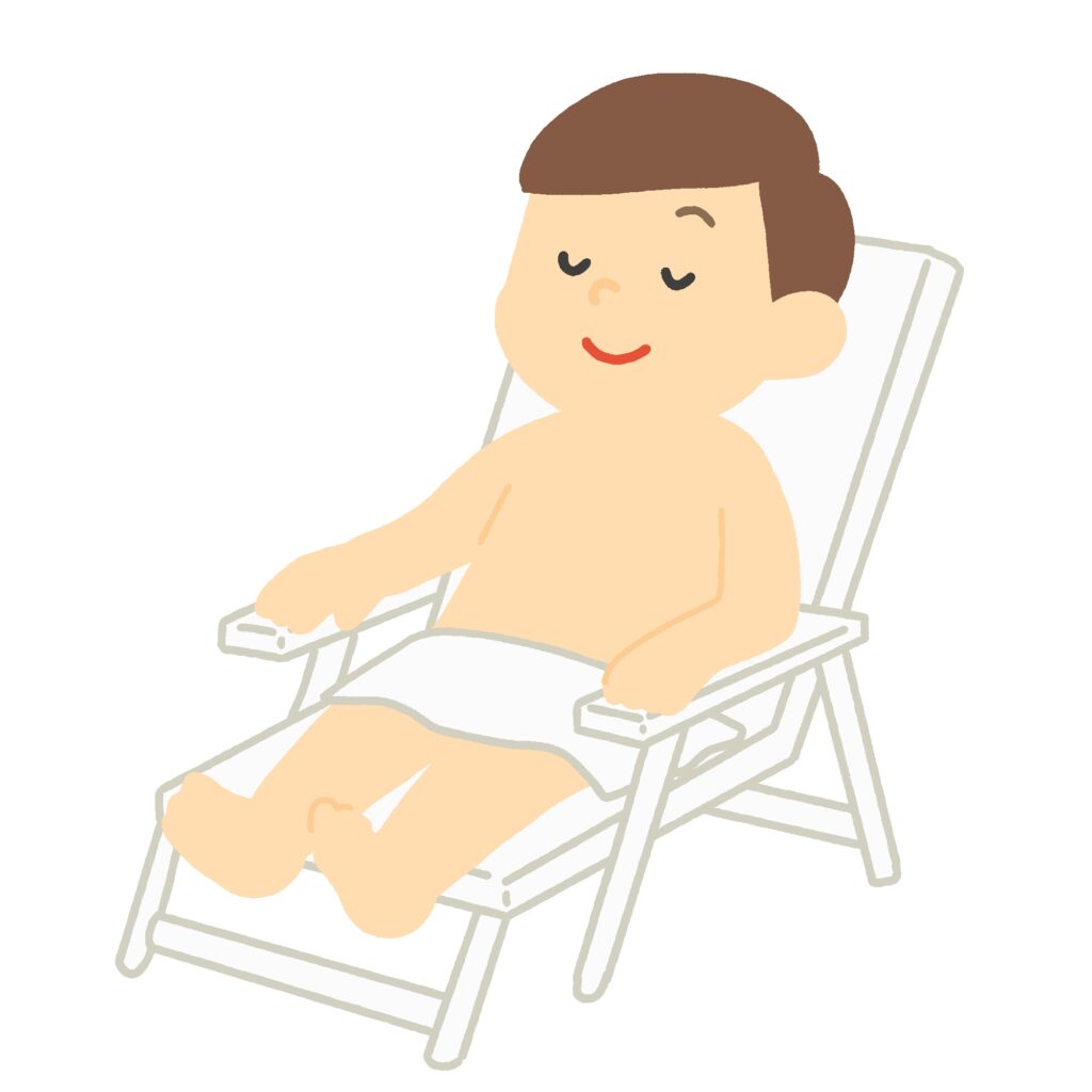 サウナに入った後、外気浴で整う人の無料イラスト素材