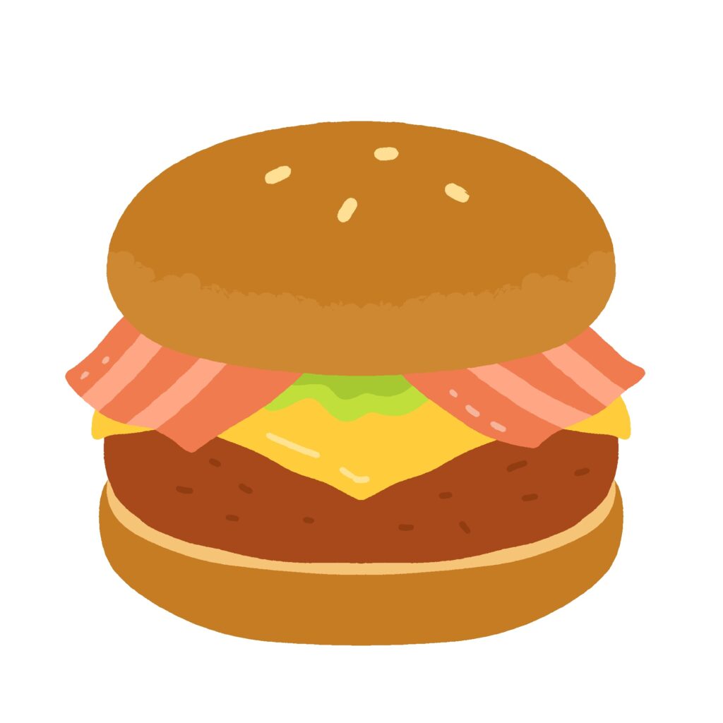 ベーコンレタスチーズバーガーの無料イラスト素材
