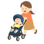 ベビーカーを押す母親の無料イラスト素材