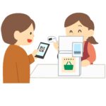 レジでQRコード決済をする人の無料イラスト素材