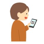 スマホにQRコードを表示する人の無料イラスト素材