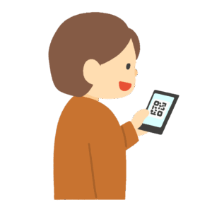 スマホにQRコードを表示する人の無料イラスト素材