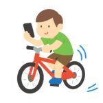 スマホを見ながら自転車に乗る人の無料イラスト素材