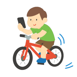 スマホを見ながら自転車に乗る人の無料イラスト素材